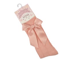 S141-RO: Rose Gold Knee Length Socks w/Bow (0-24 Months)